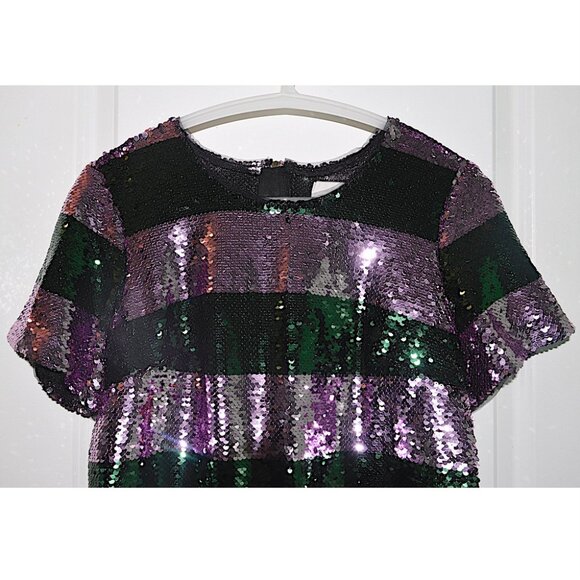 NWT Anthropologie Maeve Short-Sleeve Sequin Striped Top in Purple Motif - Picture 3 of 6